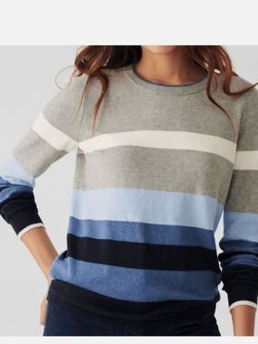 NWT FAHERTY Ollie Crew Sweater In Flannel Multi Blue Gray Women’s Size Large